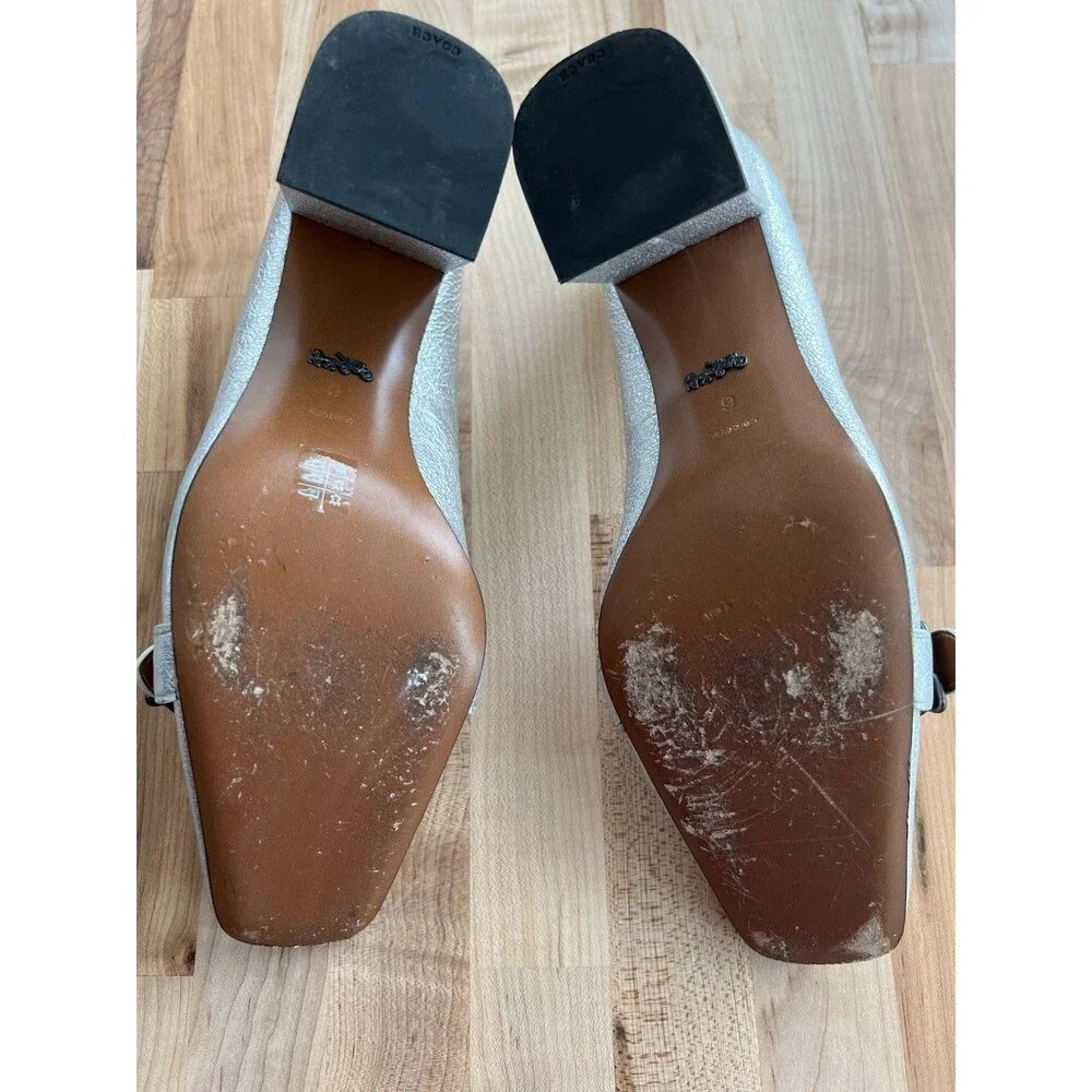 Coach Jade Pump 85mm Crackled Leather Metallic Silver Square Toe Size 9 - Picture 5 of 9